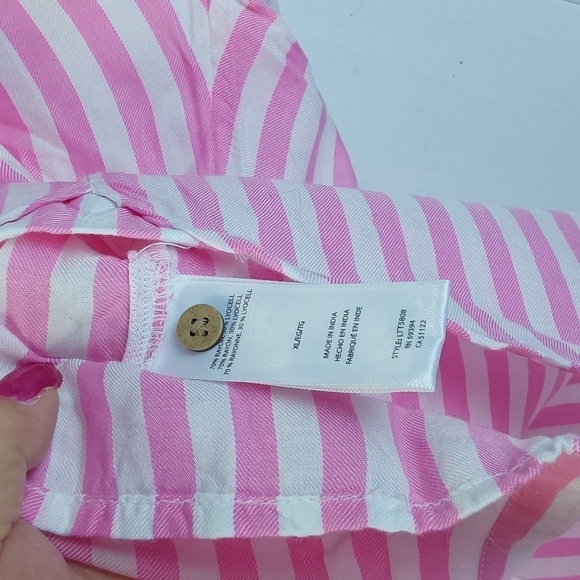 Beach Lunch Lounge Pink White stripe Lightweight flowy Top buttons Sz.XL - Picture 8 of 8